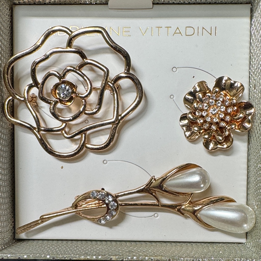 Adrienne Vittadini Gold And Pearl Brooch Trio 10$